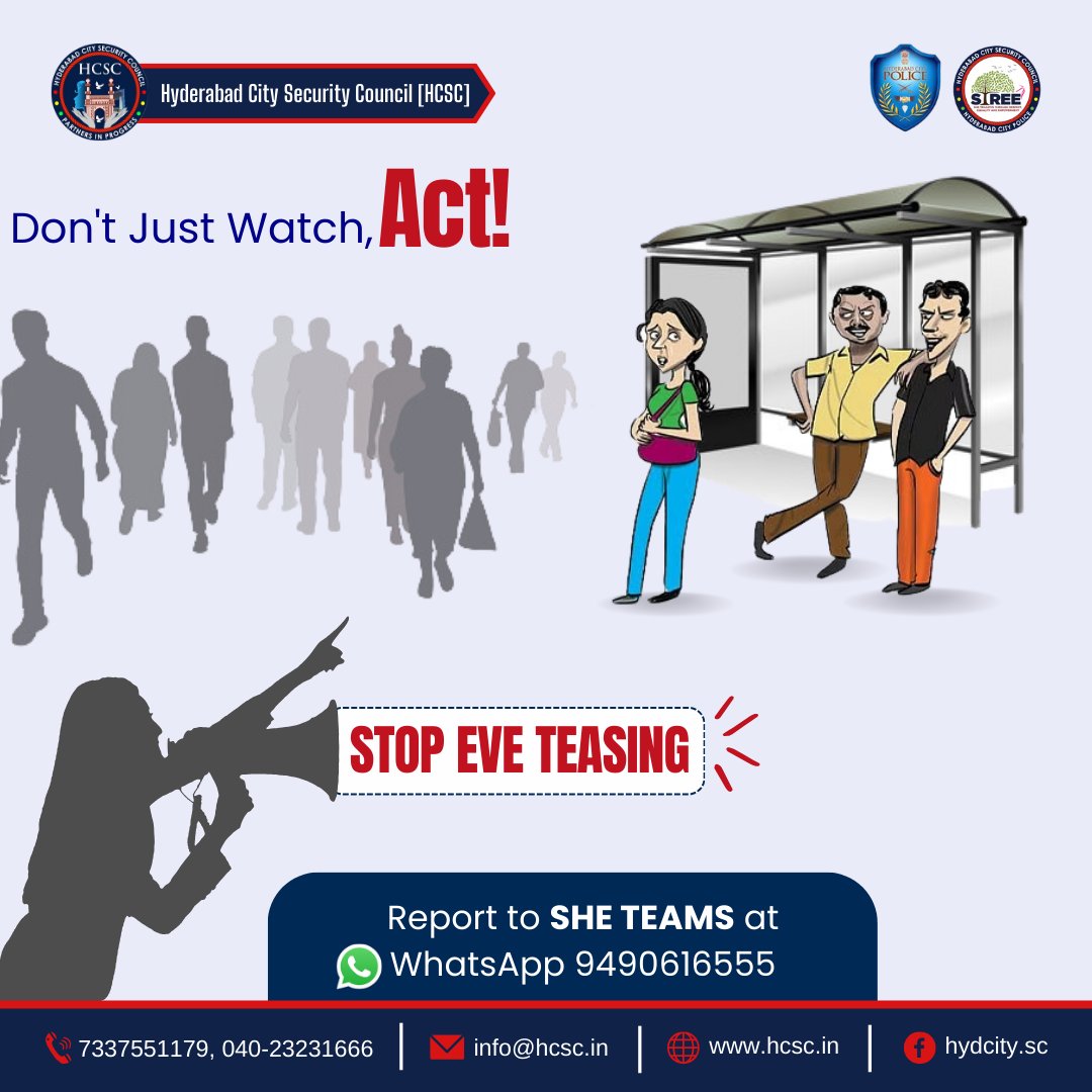 🚨 Don't Be a Bystander! 🚨 ✋𝐒𝐓𝐎𝐏 𝐄𝐕𝐄 𝐓𝐄𝐀𝐒𝐈𝐍𝐆.🙍🏻‍♀️ Report incidents to 𝐒𝐇𝐄 𝐓𝐄𝐀𝐌𝐒 𝐚𝐭 𝟗𝟒𝟗𝟎𝟔𝟏𝟔𝟓𝟓𝟓.☎️ Together, let's create a #safer environment for everyone. #StopEveTeasing #ReportNow #StopEveTeasing #ReportNow #SafetyFirst…