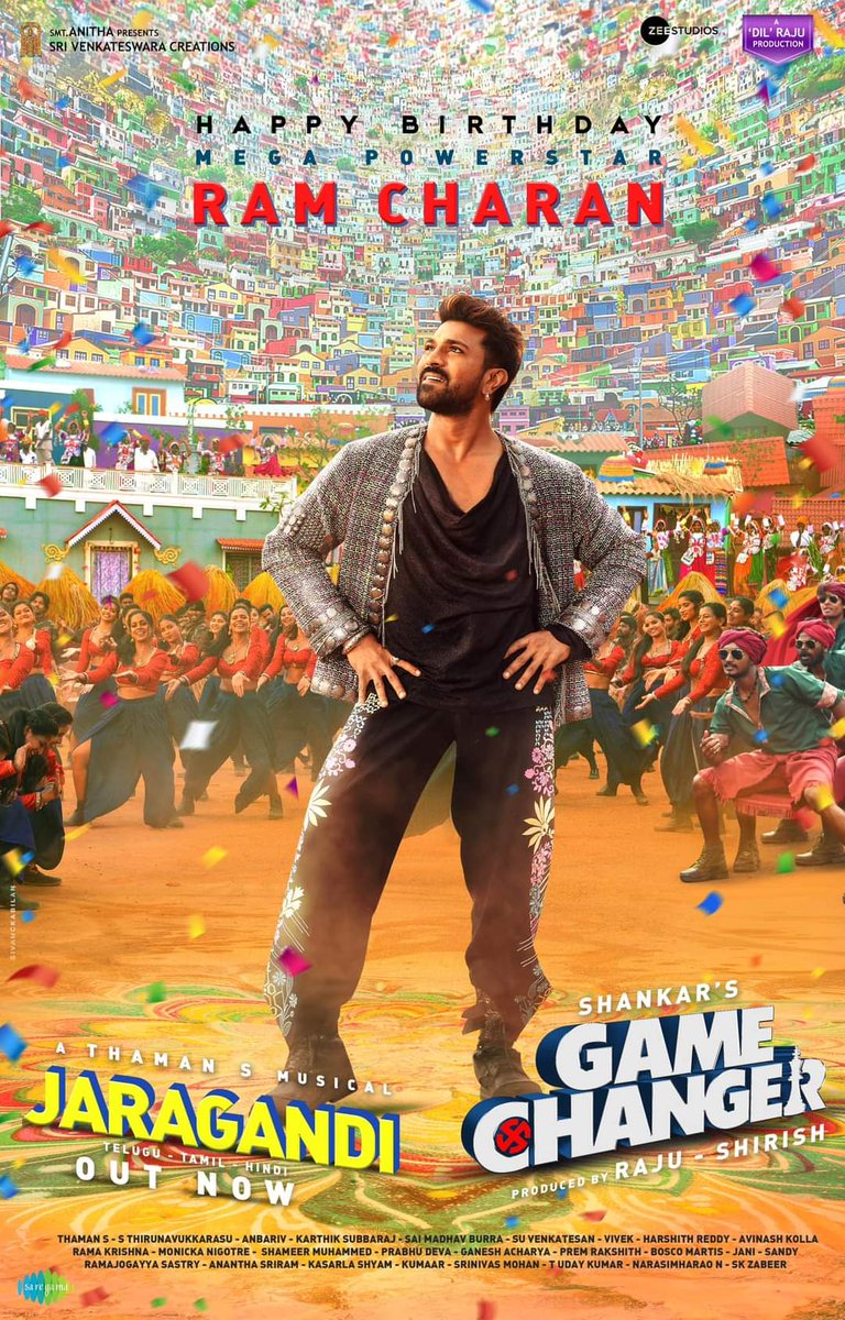 It’s #RamCharan’s special day, and we have a groovy present for you - #Jaragandi 🤩💃🏻 Wishing our Mega Powerstar a very happy birthday. ❤️ #GameChanger #RamCharan #KiaraAdvani #Thaman #srivenkateswaracreations #harshithsri #hanshithareddy #Zeestudiosofficial #Saregamatelugu