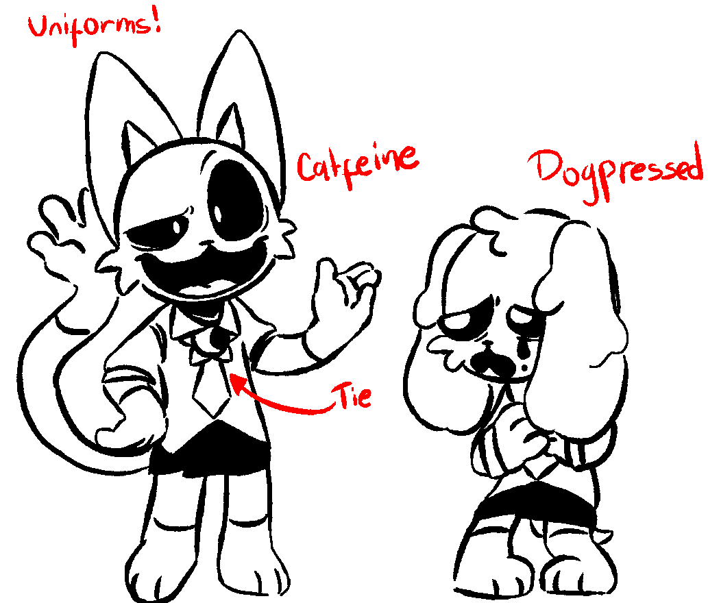 Kuro0092391565's tweet image. I made then a cute simple uniform!!
#Dogpressed #Catfeine #FrowningCrittersAU