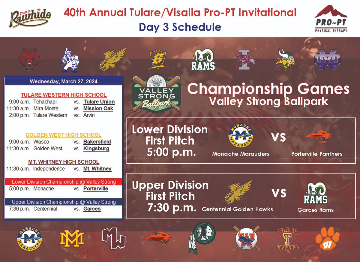 PlayBallTulare's tweet photo. Day 3 Schedule https://t.co/QXZZe5XQgk