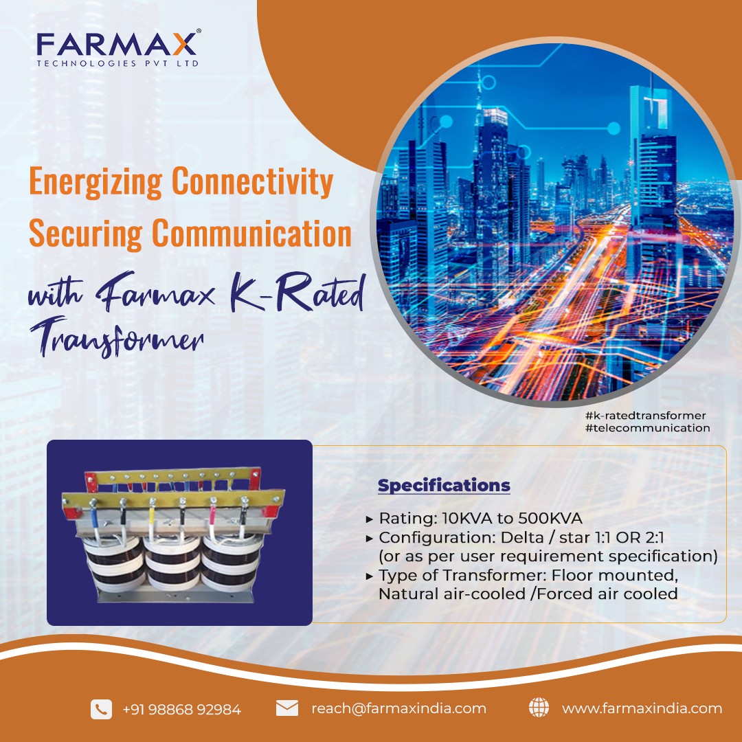 Energizing Connectivity, Securing Communication with Farmax K-Rated Transformer
#farmax #kratedtransformer #Transformers #voltagestabilizer #voltageregulator #VoltageStability #powersupply #industrialtransformers #powermanagement #PowerReliability #telecommunications