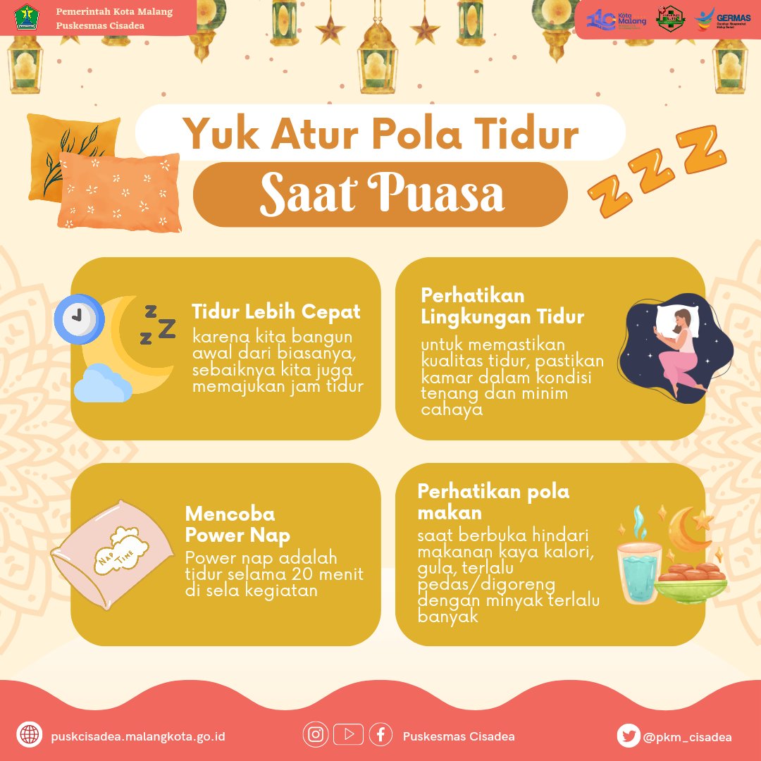 pkm_cisadea's tweet photo. Hallo Sobat Sehat 🤚
Yuk Bijak Atur Pola Tidur Saat Puasa ❤️
Jaga kesehatan dan kebugaran dengan tidur yang cukup di malam hari.
Dengan pola tidur yang teratur, kita bisa menjalani ibadah puasa dengan lebih nyaman dan bertenaga sepanjang harii 🌙
Salam Sehat ❤️ https://t.co/zLnxWgYyfg
