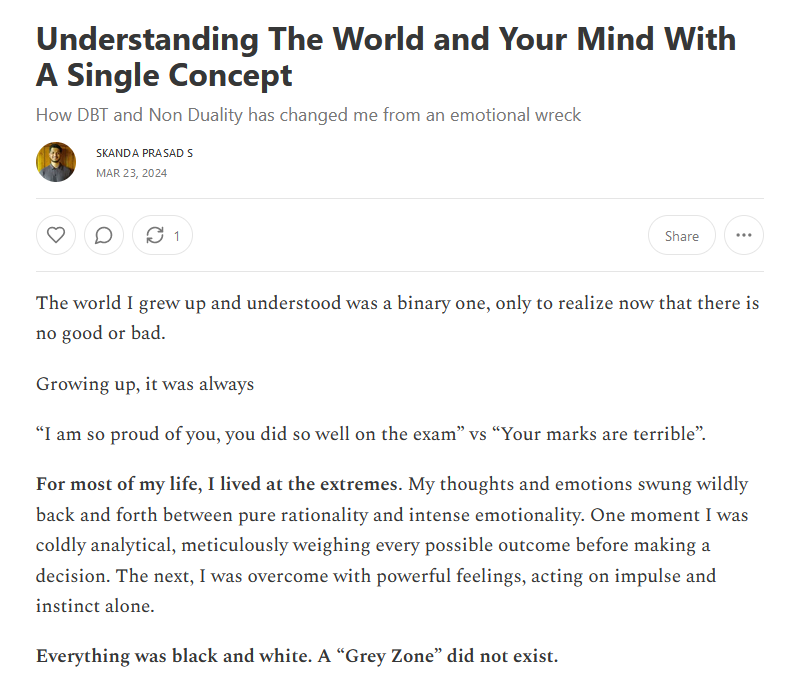 GreyzoneSkanda's tweet photo. The link dives deep into practical concepts like non-duality and DBT that facilitated this personal growth.
https://t.co/0MX9sZ4k1P https://t.co/zS0mMU3oG5