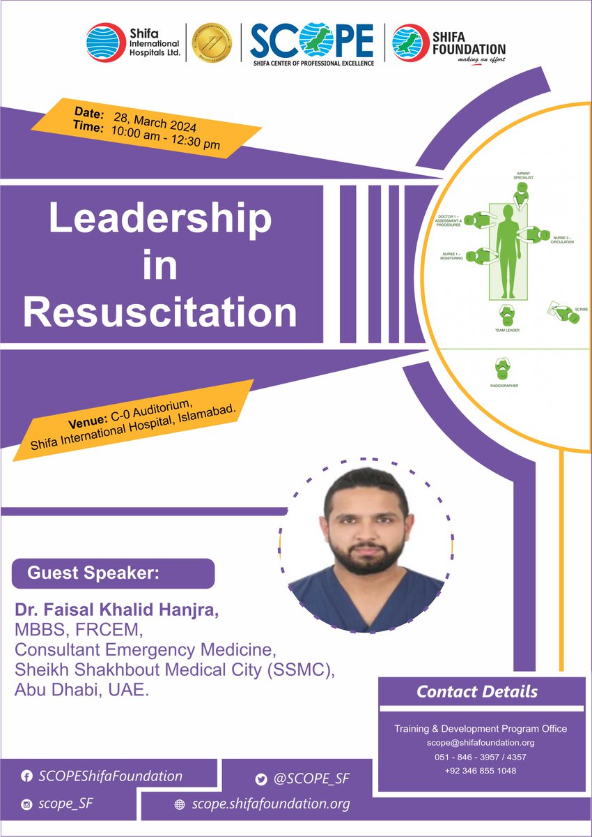 Join us and Learn about the Leadership in Resuscitation.
#SCOPE #EmergencyMedicine #ContinuingEducation #ShifaFoundation #ShifaInternationalHospital
