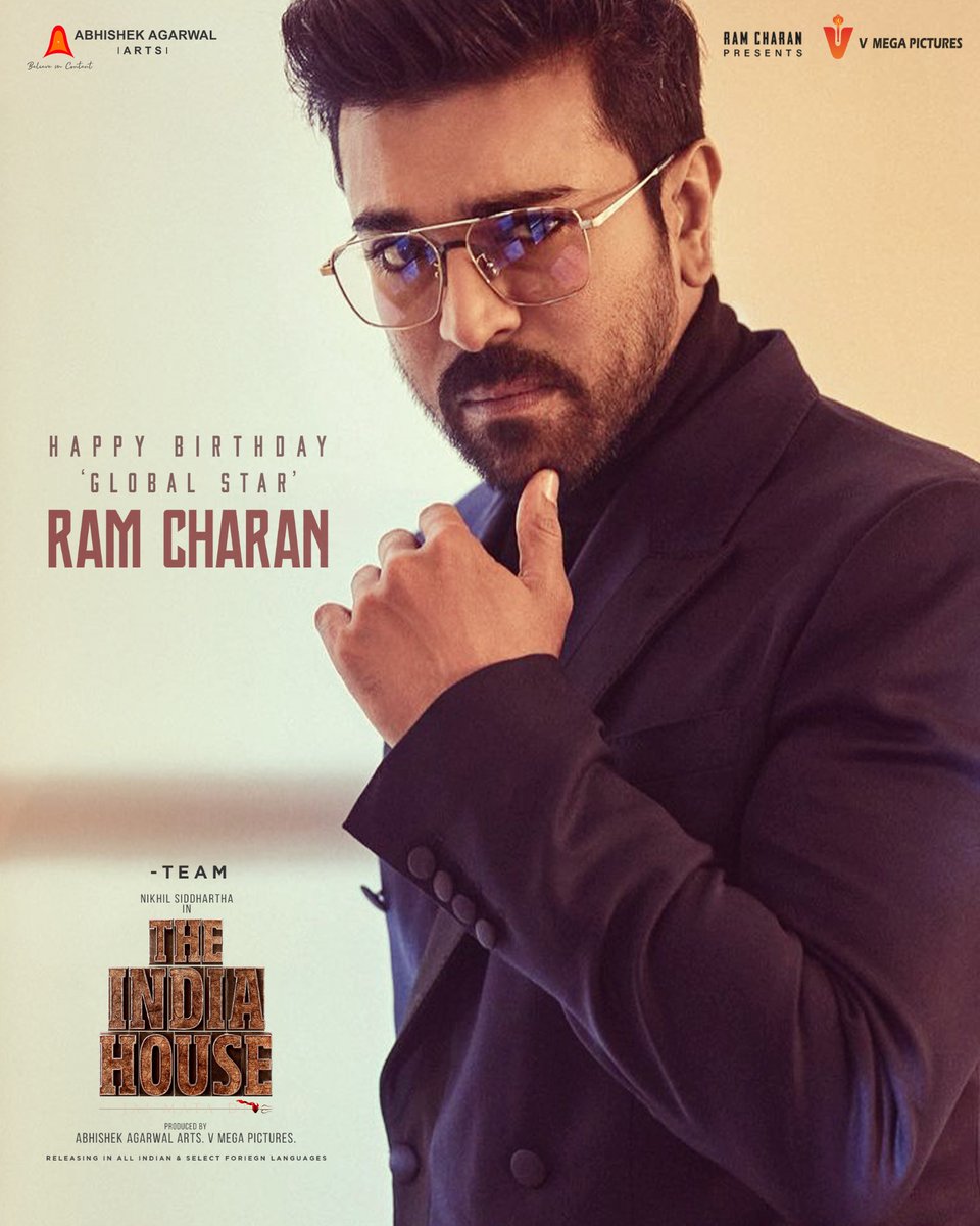 Happy birthday to our ‘Global Star’ @AlwaysRamCharan garu. May you continue to take Indian Cinema to newer, greater heights ✨ #JaiMataDi #RevolutionIsBrewing #ThisIsYoungIndia @actor_Nikhil @AnupamPKher @AbhishekOfficl @MayankOfficl @AAArtsOfficial @VMegaPictures_