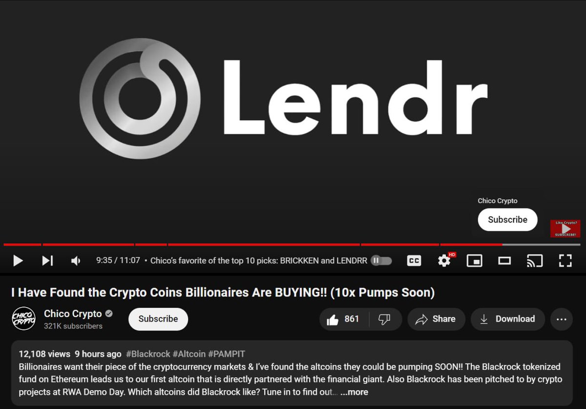 ⭐️Lendr was featured in a video by @ChicoCrypto today! The video discusses Blackrock's interest in #RWA protocols and their participation in the recent @pitchtalk_com RWA Demo Day that Lendr was a part of: youtube.com/watch?v=75HnW4…
