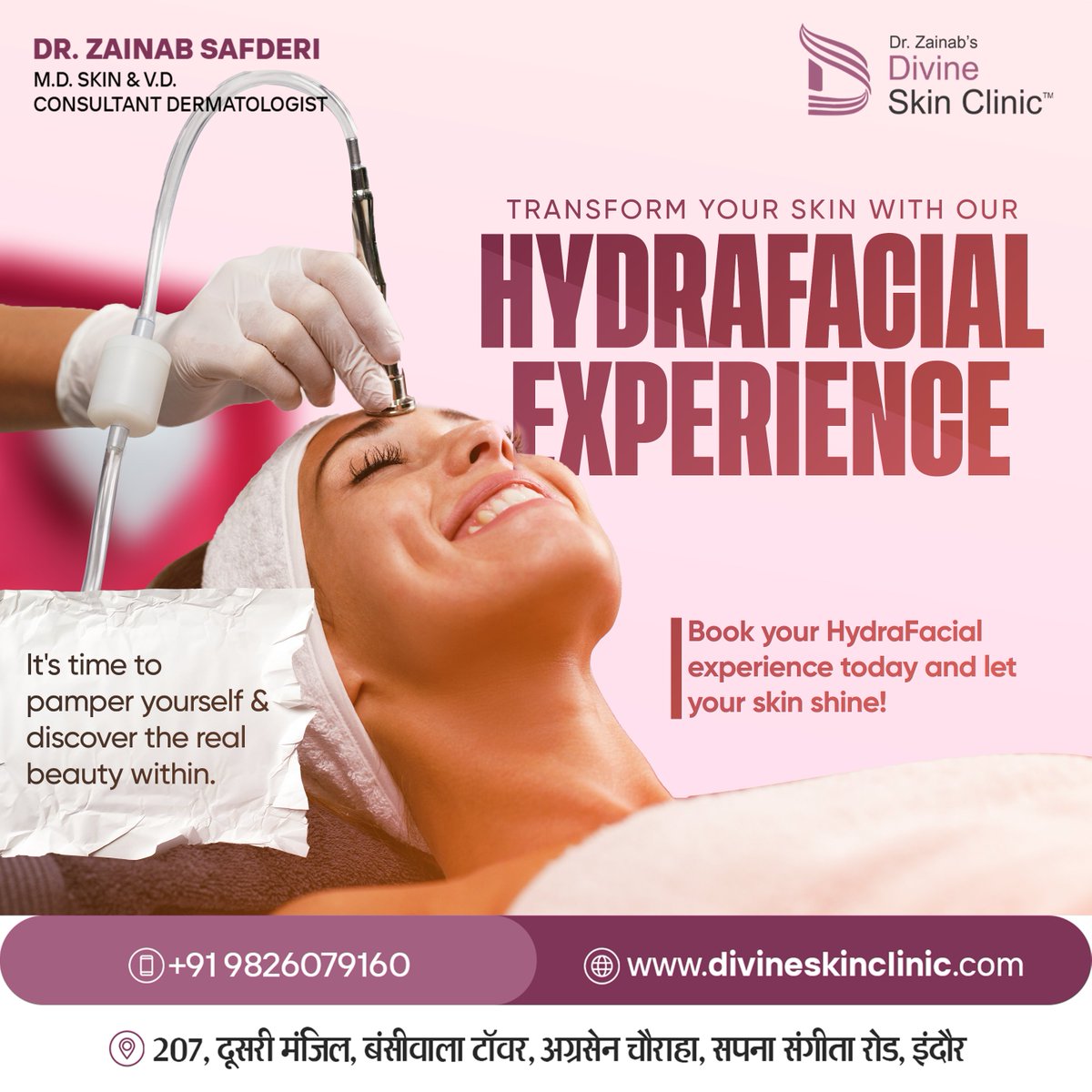 Experience the power of advanced technology for a luminous, youthful complexion💫🤍 Contact Dr. Zainab Safderi! 📞+91 9826079160 📍207, Bansiwala Tower, Near, Agrasen Square, Navlakha, Indore #hydration #skinclear #SuperFacial #OxyGeneoTreatment #DivineSkinClinic #OxygenEO