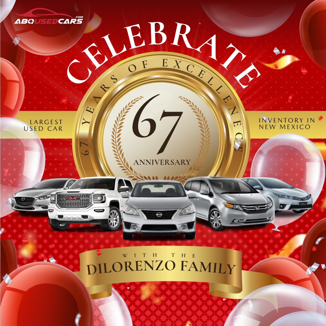 🎉Celebrate 67 Years with ABQ Used Cars!

Join us as we mark this milestone with you, our valued customers!

Thank you for being part of our story. Let's keep driving together! 🎈🚗
#67YearsStrong #DiLorenzoLegacy #LargestInventory #AutomotiveExcellence #ABQUsedCars #Albuquerque