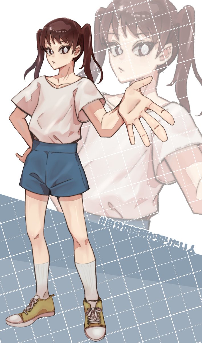 1girl solo looking at viewer shirt brown hair closed mouth twintails  illustration images