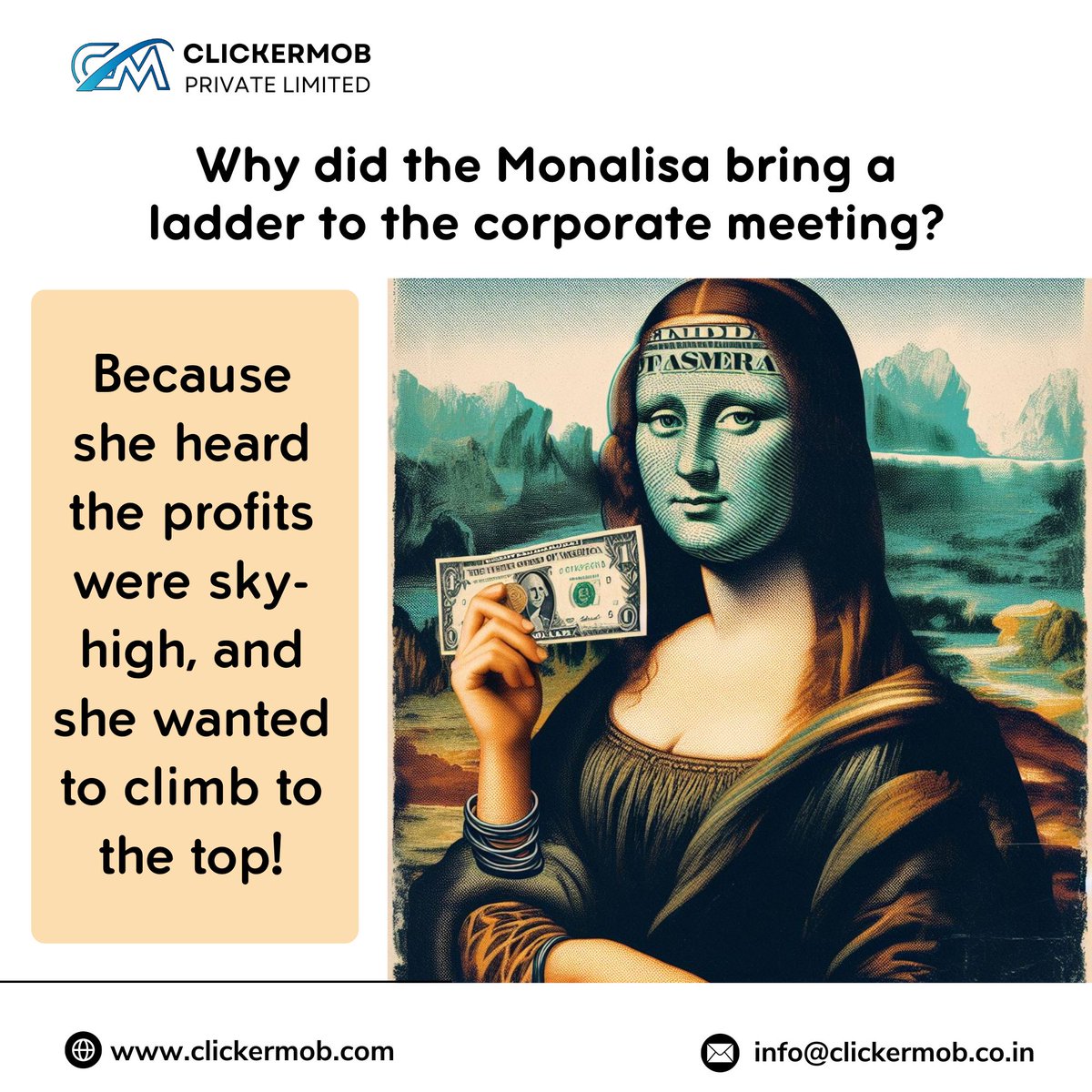 clickermob's tweet image. Captivated by the enigmatic beauty of the iconic Mona Lisa. A masterpiece that transcends time.
.
Website: Clickermob.com
.
#clickermob #MonaLisa #ArtisticElegance #TimelessBeauty #MonaLisaMystery #ArtisticWonder #Masterpiece