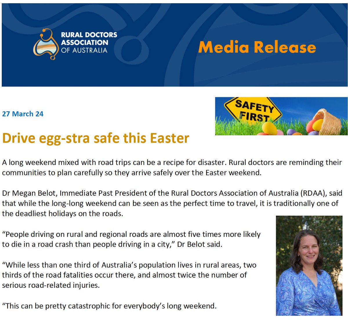 It's the Easter long-LONG weekend, so make sure you take it EGG-stra easy as you hop along your road trip... People are 5 x more likely to die & twice as likely to be injured on rural roads. Stay safe peeps! 👉bit.ly/3xaDQVd #ruralhealth #medtwitter #eastersafety