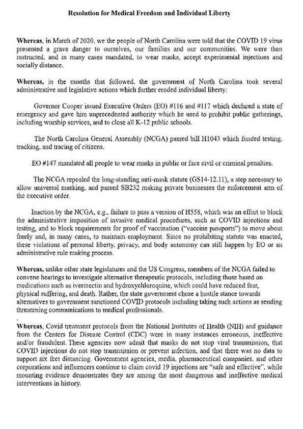 DoctoraPrego's tweet photo. Propuesta de Prohibición de Inyecciones de ARNm en Carolina del Norte: Libertad Médica y Libertad Individual.

Una resolución fechada el 25 de marzo de 2024, redactada por el Dr. Ralph Carter, quien está postulándose para el cargo en la Cámara de Representantes del Distrito 48 de Carolina del Norte, insta a la legislatura estatal a prohibir la venta y administración de cualquier inyección de ARNm u otros tratamientos que alteren los genes; priorizando la salud y el bienestar individual sobre los intereses corporativos.

La resolución también critica la falta de acción legislativa para investigar y promover alternativas terapéuticas, como la ivermectina y la hidroxicloroquina, mientras se cuestiona la eficacia de las medidas gubernamentales establecidas por instituciones como los Institutos Nacionales de Salud (NIH) y los Centros para el Control y la Prevención de Enfermedades (CDC).

Además, se subraya la preocupación sobre la seguridad y eficacia de las inyecciones genéticas contra el COVID-19, con evidencia científica que sugiere efectos imprevistos en el ADN humano y distribución amplia en los tejidos corporales.

La resolución finaliza con una firme defensa de los derechos médicos individuales, abogando por el consentimiento informado y rechazando cualquier intento de coacción o discriminación en la toma de decisiones médicas.

Un paso valiente hacia la libertad médica. 

La resolución ha sido unánimemente aprobada por el partido republicano del condado de Scotland en Carolina del Norte.

#LibertadMédica  #ProhibiciónInyeccionesARNm     #CarolinaDelNorteLibre #SaludSinCoacción #AutonomíaMédica #DecisionesInformadas #RespetoALaLibertadIndividua #PriorizandoElBienestar