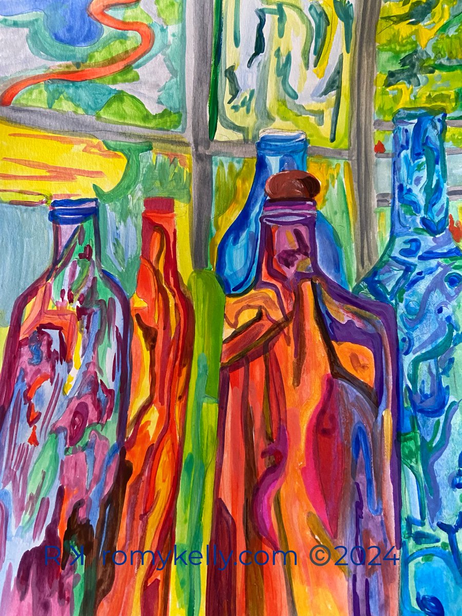 Glass Bottles 
#Vibrantcolors #expressionistic
#gouache #artist #artwork #theworldiscrazy #moreartlessdjt