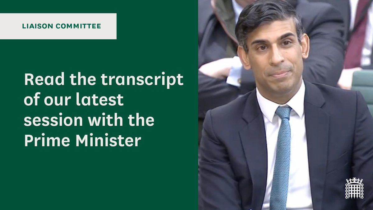 The transcript of our March session with the Prime Minister is available to read: committees.parliament.uk/oralevidence/1… Select Committee Chairs questioned @10DowningStreet on topics including global affairs, the economy and public services, and strategic thinking in Government.