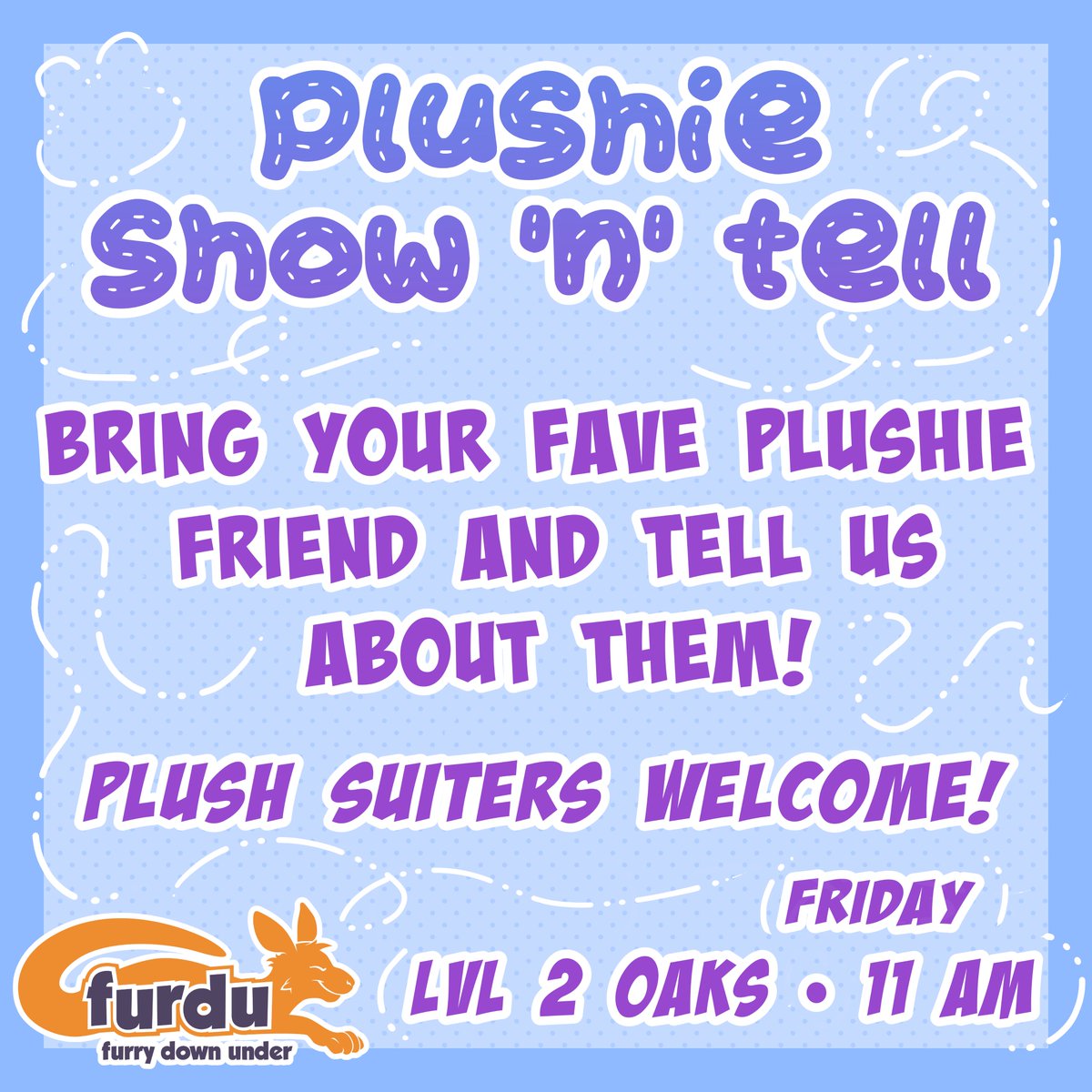 🚀🚀🚀🚀🚀 This @FurDUcon bring your little plushie friend along for some Circle Time! 🧸 We want to meet your plush, find out what they like, and why they’re your best friend. Bring unwanted plushies to swap or rehome. Plushsuiters welcome! 🚀🚀🚀🚀🚀