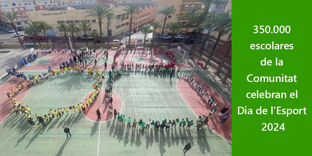 350.000 escolares celebran el Dia de l’Esport 2024. La 9ª ed. impulsada por la @FTA_CV y la @comunitatesport de la @GeneralitatValencia movilizó a 1.050 centros escolares para conmemorar el #DíaMundialdelaActividadFísica 

#DeporteEsSalud  #StopSedentarismo