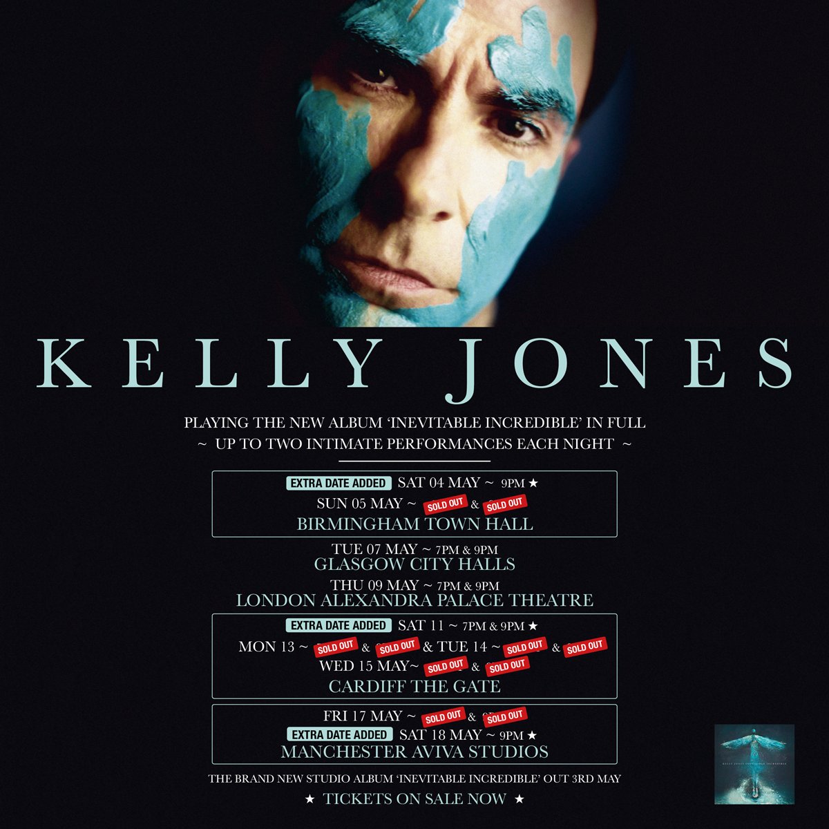 Tickets for the additional shows on Kelly’s ‘Inevitable Incredible’ tour in May are on sale... NOW 💥 Sat 4 May | 9pm - Birmingham, Town Hall Sat 11 May | 7pm & 9pm - Cardiff, The Gate Sat 18 May | 9pm - Manchester, Aviva Studios Link here! gigst.rs/KJ24
