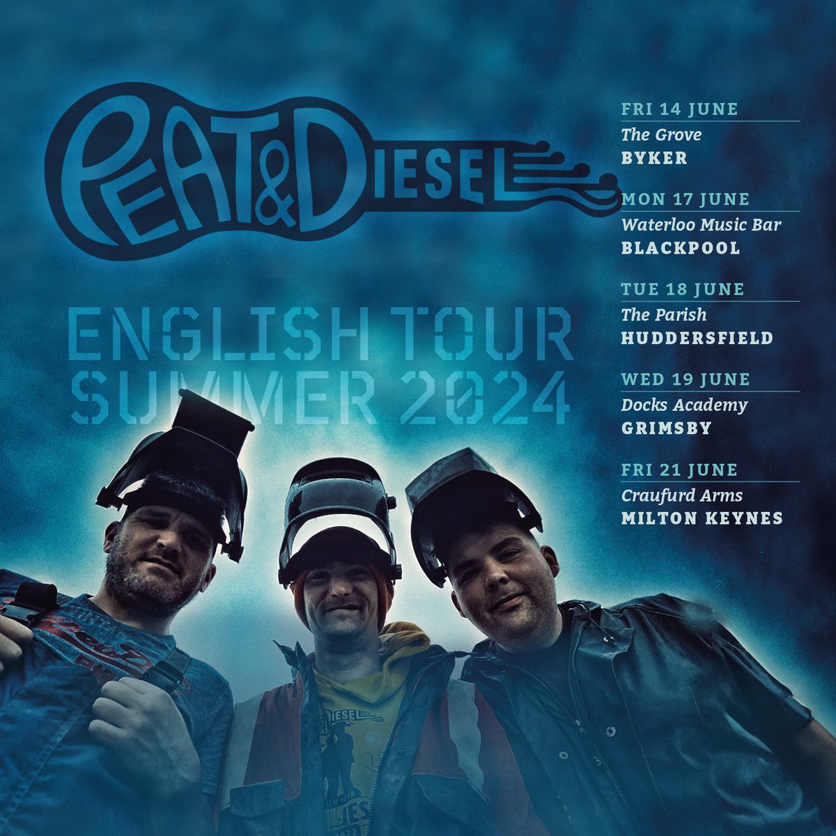 ENGLAND, we're coming to tour this summer! Excited to announce these five dates in June. You can find us in Byker, Blackpool, Huddersfield, Grimsby and Milton Keynes. Tickets will be going on sale tomorrow at 10am here 🎫 > peatanddiesel.band Don't miss out! ⏳⏰