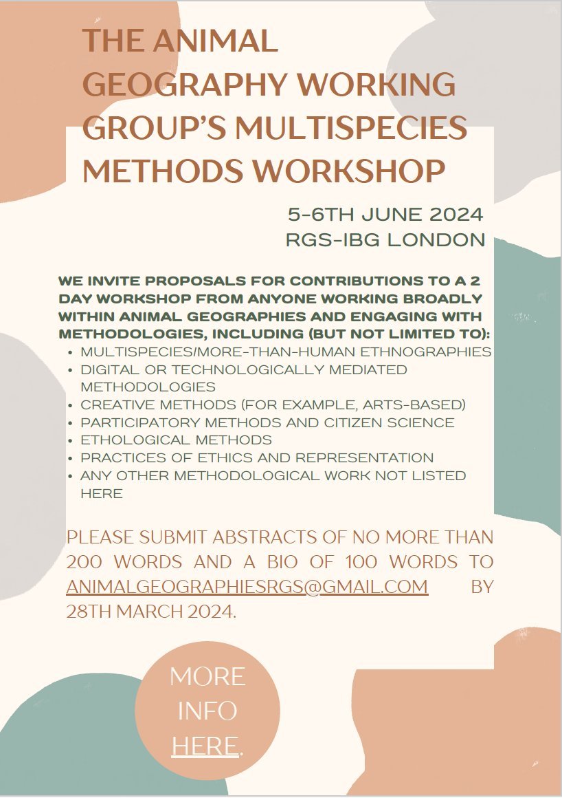We've had some amazing proposals so far, but we'd still like to receive more! Please keep submitting to us for our Multispecies Methods workshop later this year - get in touch animalgeographiesrgs@gmail.com Full details: rgsanimalgeographies.uk/the-blog/gmp6y…