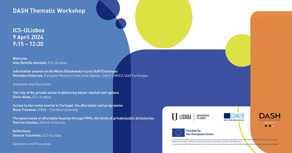 On April 9th, Desislava Kolarova, Ph.D. Project adviser at the European Research Executive Agency, will be at ICS-ULisboa for an information session on the Marie Skłodowska-Curie Staff Exchanges. Find out more: dashousing.eu/about/