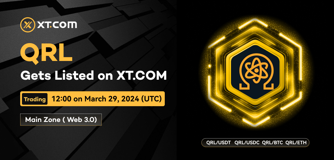 🚀 New listing 🚀#XT #XTlisting @QRLedger XT.COM will list #QRL (Quantum Resistant Ledger) in the Main Zone ( Web 3.0) under the USDT, USDC, BTC, and ETH trading pairs. ✅ Deposit: 12:00 on March 27, 2024 (UTC) ✅ Trading: 12:00 on March 29, 2024 (UTC) ✅