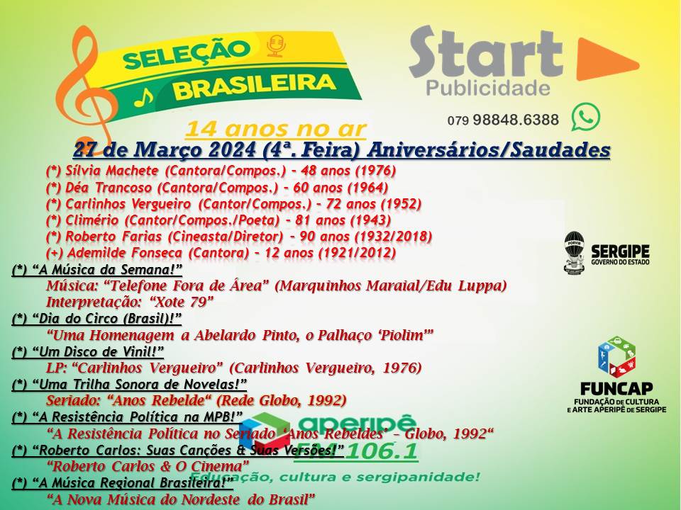 Marioflu1952's tweet image. PGM Seleção Brasileira
Dia: 27 de Março/4ª Feira
Às Nove da Manhã
Com Mário Sérgio
Instagram: @felixmariosergio
O Programa está maravilhoso...
"AperipêFM... 106.1 - A Rádio Que Toca Sergipe!"
aperipe.com.br/ao-vivo/fm
Pelo Aplicativo #RadiosNet
Pelo site radios.com.br/play/9583