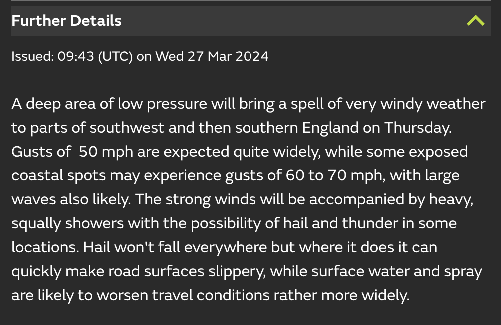 ⚠️ Very windy through Thursday, along with further heavy bursts of rain, hail and hill snow @itvwestcountry