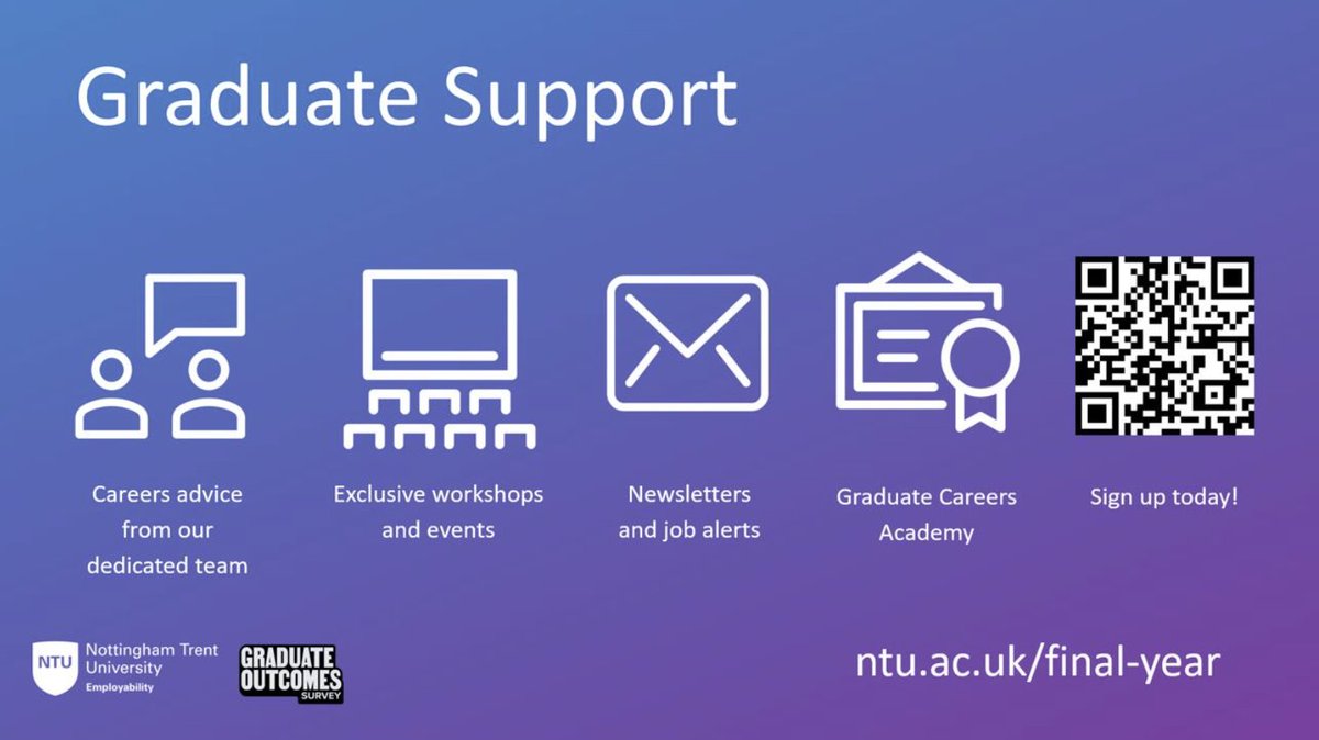 Calling all @PsychologyNTU final-year students & graduates🧠🎓 Whether you know exactly what career you want or haven't decided yet: ntu.ac.uk/final-year From exclusive workshops to personalised careers advice, @NottmTrentUni are here to support your next steps and beyond😊🚀