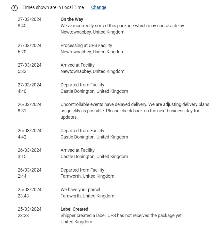 Amazing @UPS_UK 😲 You sent my new Apple laptop to Northern Ireland instead of North Wales 👎 An 'uncontrollable event' apparently 🤔 #uncontrollableevent #business