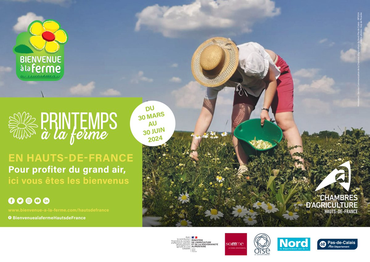 [#Actu] Les #fermes du département ouvrent leurs portes ! 🌿 🧑‍🌾 @Bienvenueferme HDF organise son 'Printemps à la ferme'. Les #producteurs vous invitent à venir découvrir l’atmosphère des fermes au #printemps ! 📆 Jusqu'au 30 juin. 👉 + d'infos : bienvenue-a-la-ferme.com/hautsdefrance/…