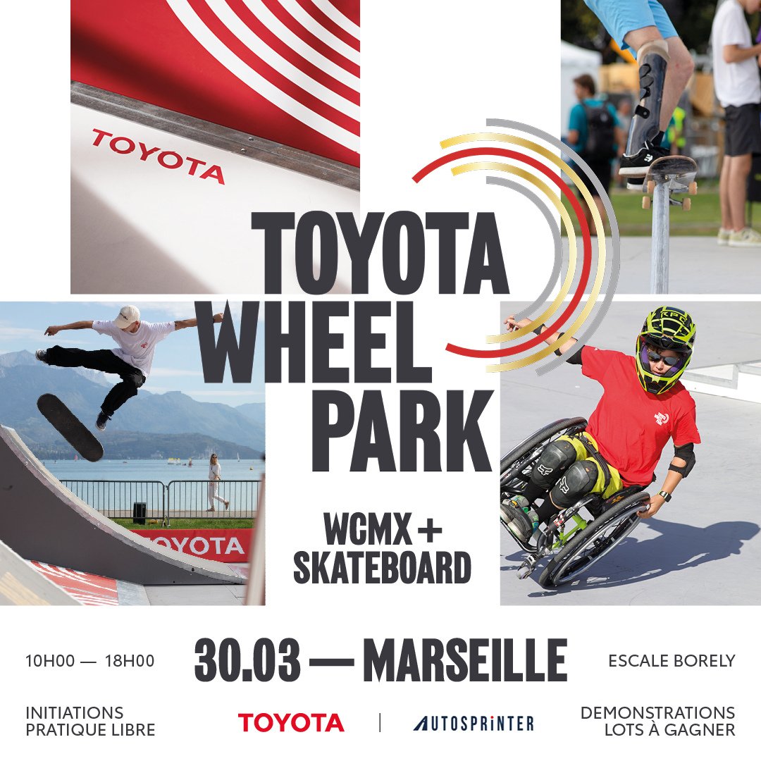 Envie de découvrir le skatepark itinérant et inclusif qu'est le Toyota Wheel Park ? 🛹 Inscrivez-vous gratuitement dès maintenant pour participer à cet événement gratuit le samedi 30 mars à Marseille 👉 urlz.fr/osmp