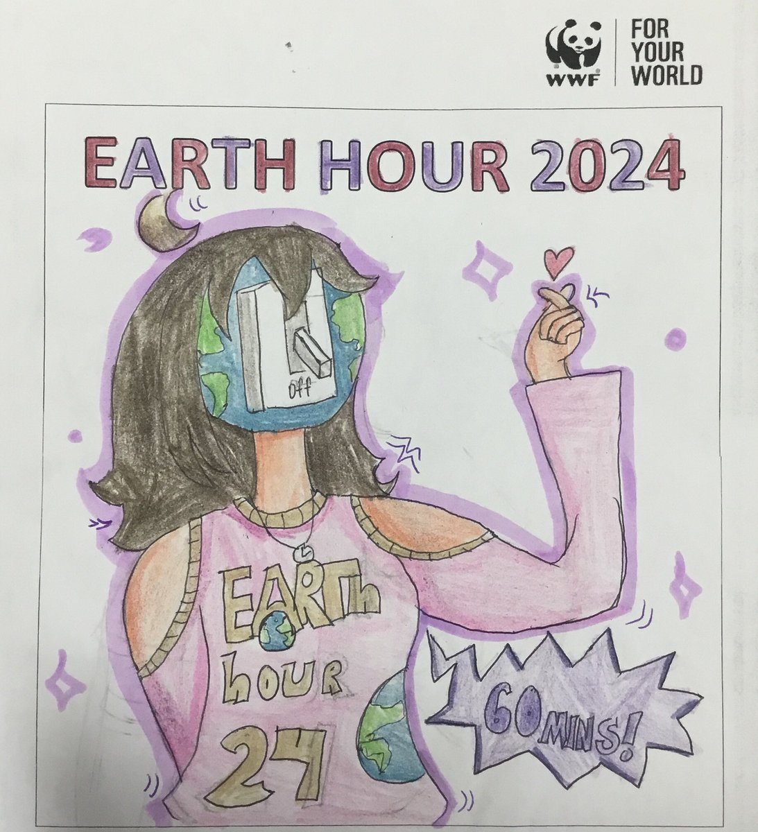 Congratulations to Lily (8G) on her fantastic prize winning entry in the Year 8 Earth Hour poster competition. 👏🥇@ThornhillDerry @wwf_uk @earthhour