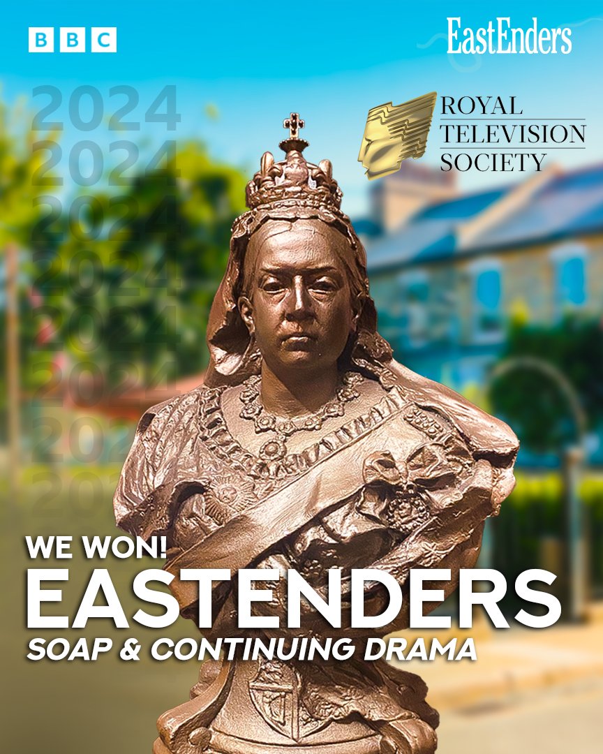 The cast and crew here at #EastEnders are thrilled to have won this year’s @RTS_media Award for Soap & Continuing Drama! Go team Walford! 🏆🥳 #RTSAwards