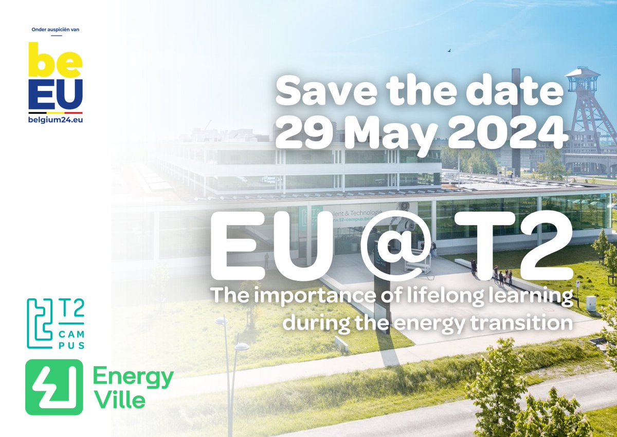 ✨ Save the date! On May 29th, together with @T2campus, we invite you for EU @ T2! During this interactive seminar, we will address the importance of lifelong learning during the energy transition. It promises to be a particularly interesting day so stay tuned for more! 🚀