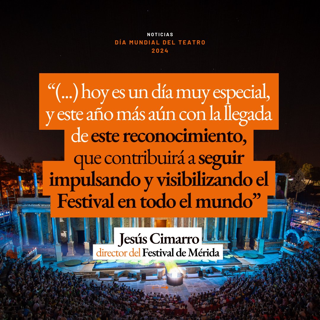 Festival_Merida's tweet photo. 🗞️🔸 ¡Y no hay ni habrá mejor día para #recibir y #celebrar esta #noticia!⁣
⁣
Gracias infinitas 𝗱𝗲𝘀𝗱𝗲 𝗲𝗹 𝗰𝗼𝗿𝗮𝘇𝗼́𝗻 𝗱𝗲𝗹 #𝘁𝗲𝗮𝘁𝗿𝗼 🧡🎭⁣
⁣
#FelizDiaInternacionaldelTeatro #FelizDiadelTeatro⁣
#FestivaldeMerida https://t.co/ugCzZlhmAK