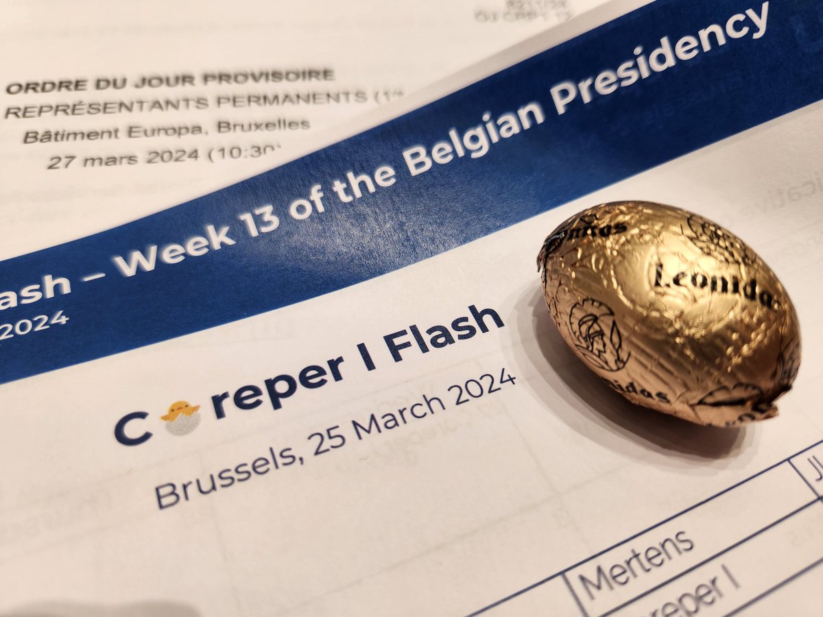 Easter eggs 🥚🐣🍫 in today's meeting 😀. Thanks, #Coreper1 team of @EU2024BE!