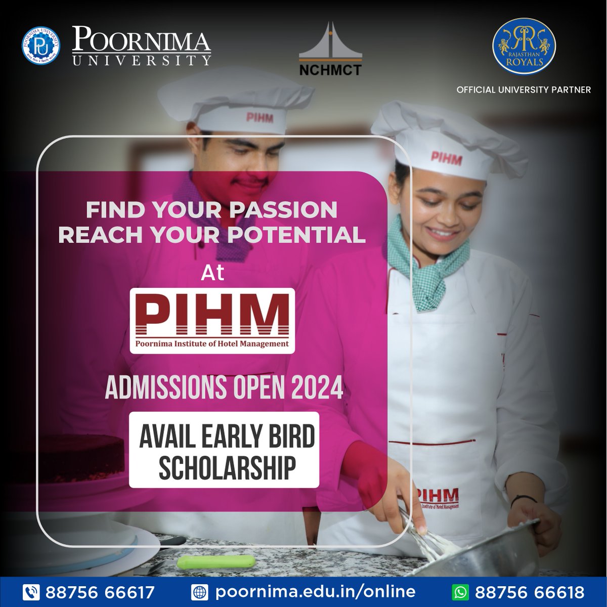 Dreaming of a career that takes you around the globe? Start your voyage at Poornima Institute of Hotel Management! With our Early Bird Scholarship for the 2024 academic year, step into a realm where your ambition meets our expertise. Apply Now: bit.ly/PU-Adm-2024