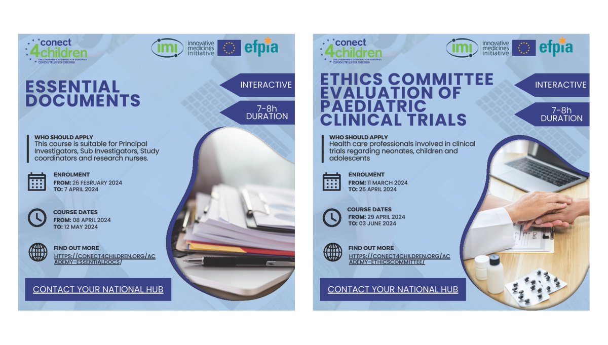 📚 Still time to enroll in 'Essential Documents' and 'Ethics Committee Evaluation' courses! Don't miss out! 📩 in4kids@ucc.ie #ClinicalTrials #In4kids #c4cacademy 🌟 @c4c_network @CHI_Ireland @infantcentre