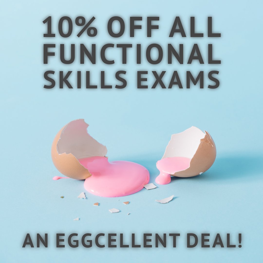 Get 10% off all Functional Skills Examinations for the rest of March with eggcellent24. Code valid until the 2nd of April for purchase of Functional Skills Mathematics & English exams.

#functionalskills #level2maths #level2english #functionalskillsexams #mathsexams #englishexams
