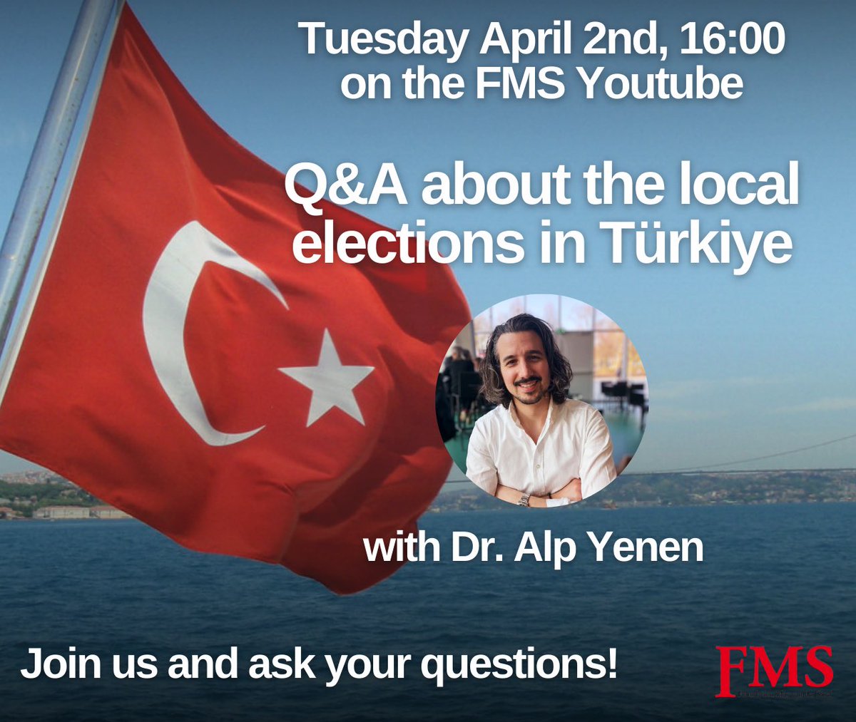 Upcoming Sunday, March 31st, voters in Türkiye will head to the polls to elect mayors and administrators in local elections 🇹🇷 We will discuss these elections and the state of democracy in Türkiye with university lecturer @alp_yenen