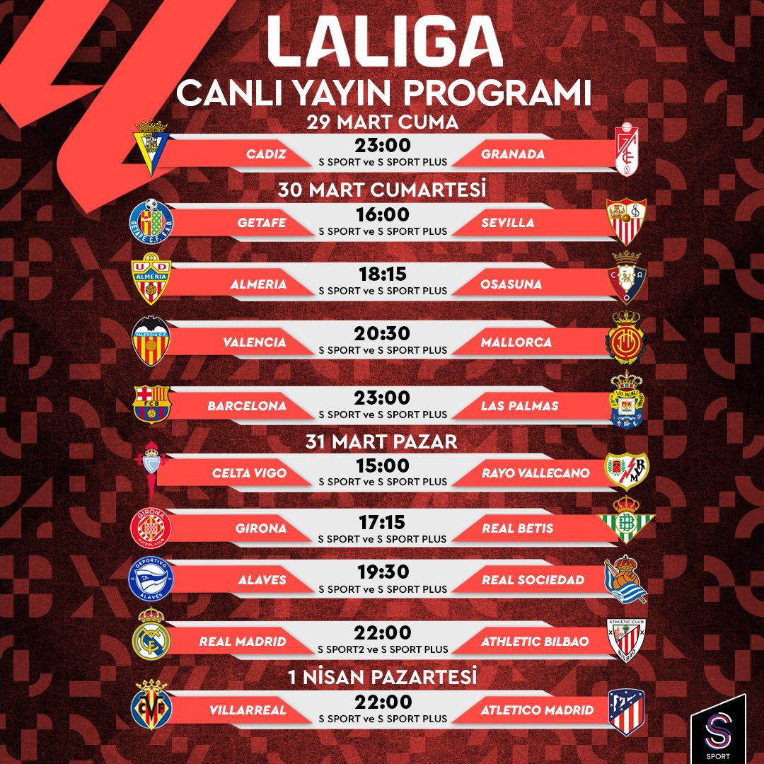 🇪🇸 #LALIGA'da 30. haftanın canlı yayın programı sizlerle!