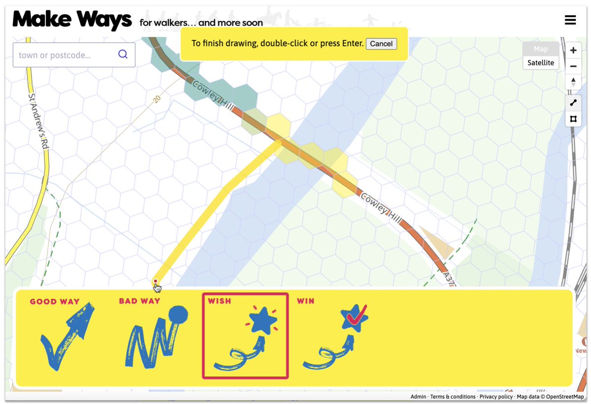 📢 Out today! Super excited to share #MakeWays, our new mammoth pilot (experimental) project from <a href="/SlowWaysUK/">Slow Ways</a>! 

✅ highlight good ways and bad ways to go
✅ draw wishes for new and better paths

Take a look makeways.org, zoom into your neighbourhood and add a good