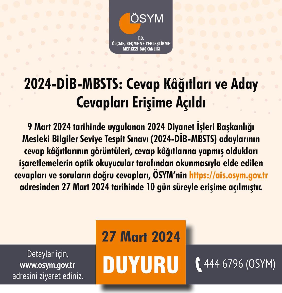 2024-DİB-MBSTS: Cevap Kâğıtları ve Aday Cevapları Erişime Açıldı osym.gov.tr/TR,29292/2024-…