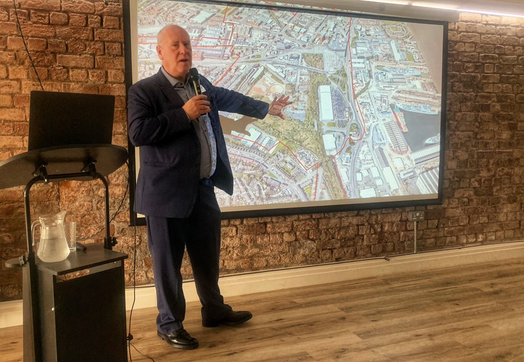 Good to hear from @bdp_com Mark Braund + @IonDevelopments Steve Parry on the future of Woodside + Hind Street / Borough Park - at this mornings event hosted by @Wirral_Chamber at a packed out Egerton House- exciting times ahead for Birkenhead