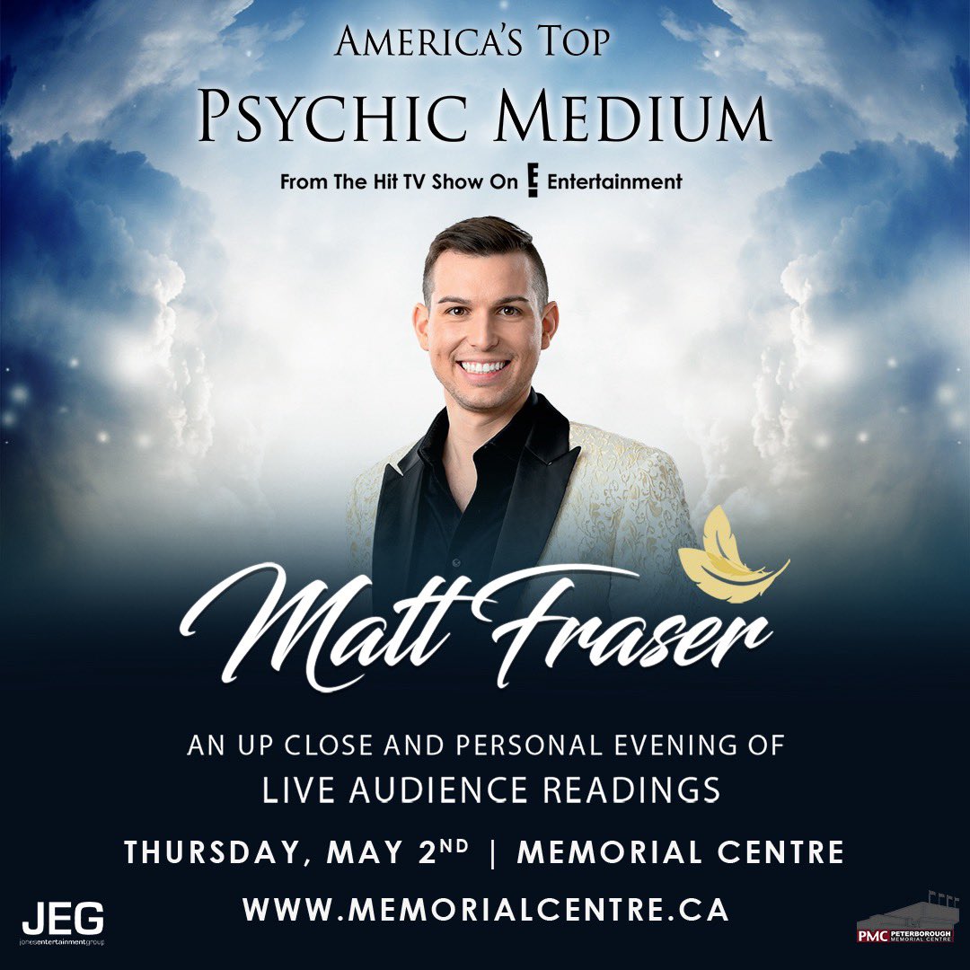 America’s Top Psychic Medium comes to @PtboMemCentre May 2 for an up close and personal night of live audience readings Don’t miss @MeetMattFraser live, get your tickets now at memorialcentre.ca