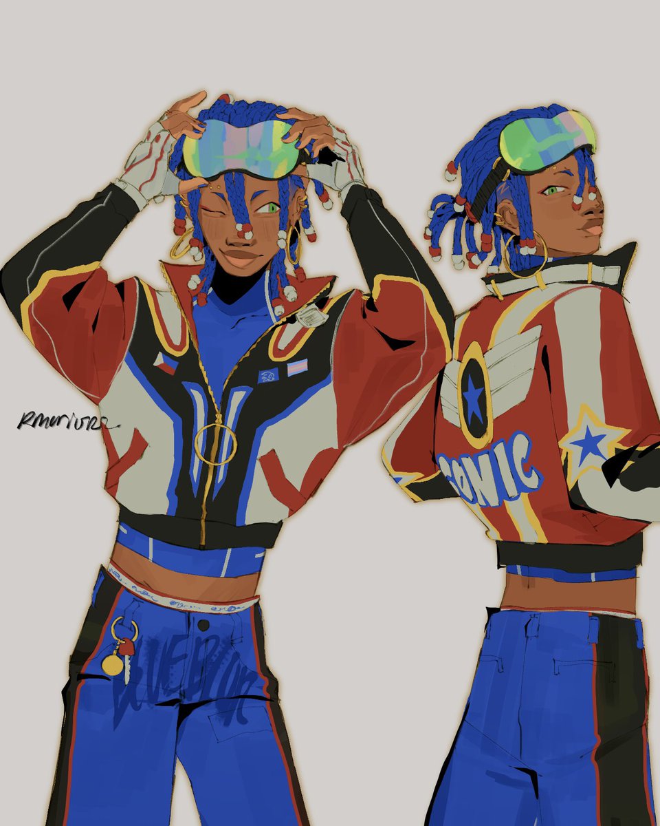 kmoriorz's tweet photo. okay for sonic and shadow i wanted to make their designs a little similar since in SA2 they got confused for each other (somehow 💀) 

i wanted there hair to be basically the same at its foundation, half up half down, two pieces in the front. the red of their jacket also- https://t.co/wqPypmlgUH