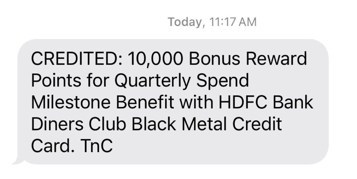 pramodlord's tweet photo. Credited on Time!
Loving the milestones on my HDFC Diners Black Metal Card! Just got 10,000 bonus points for hitting quarterly spending goal. No Exclusions, Easy tracking & no waiting for rewards - that's how I like it!
#HDFCBank #BlackMetalCreditCard #Rewards #cardnpoints https://t.co/3pM7IEOEwl