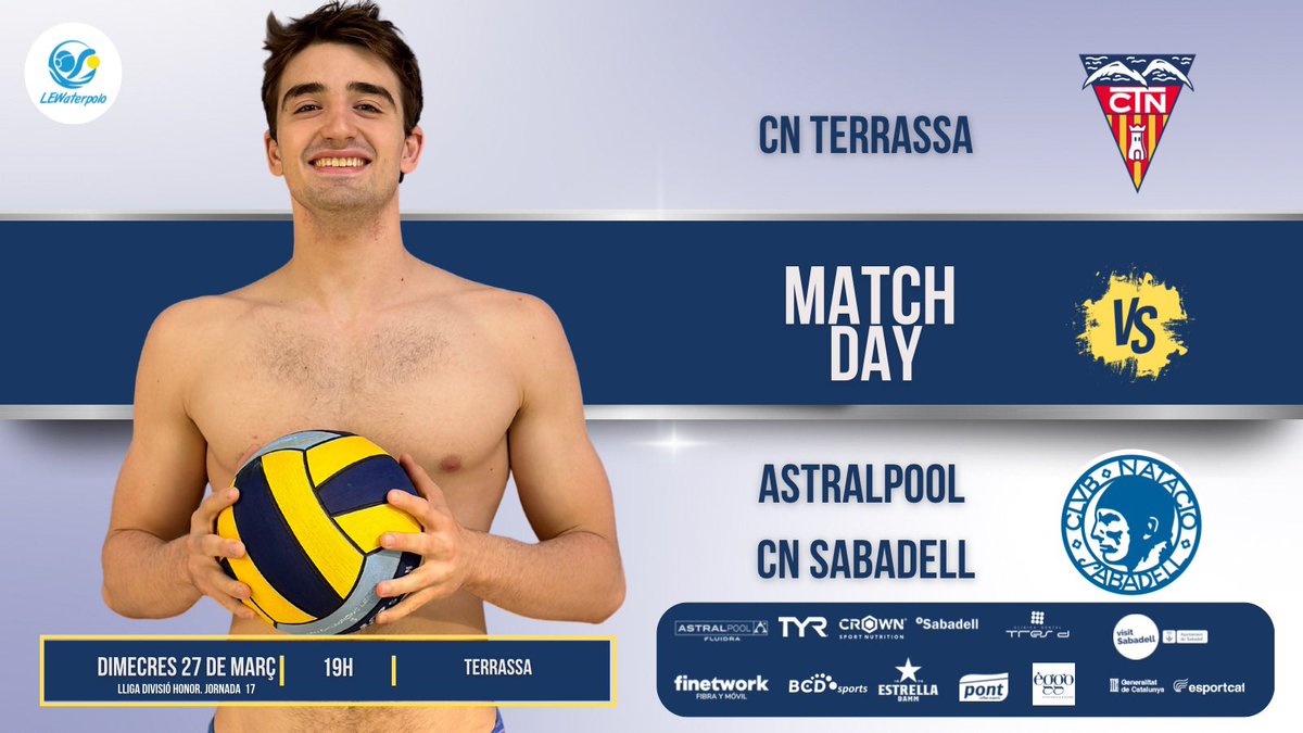👉🏼🤽🏻‍♂️MATCH DAY!
CN Terrassa 🆚  Astralpool CN Sabadell
👉🏼Divisió d’honor. Jornada 17
<a href="/LEWaterpolo/">LEWaterpolo</a> 
⏱️19h
📍Terrassa
#somcnsabadell⚪️🔵