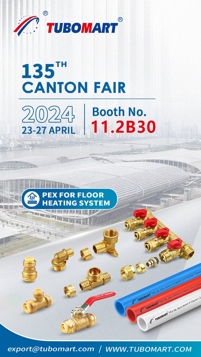 PEX piping system is the great work! We're looking forward to explore our top quality products with you.

Join us from April 23-27 at booth No.11.2-B30!
#cantonfair2024 #cantonfair  #cantonfair135 #tubomart