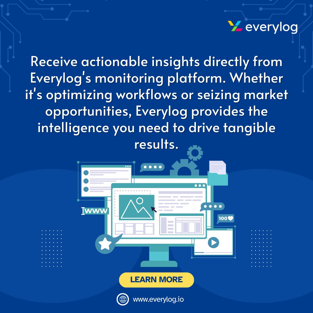 Receive actionable insights directly from Everylog's monitoring platform. Whether it's optimizing workflows or seizing market opportunities, Everylog provides the intelligence you need to drive tangible results. #SaaS #BusinessGrowth #business #developer